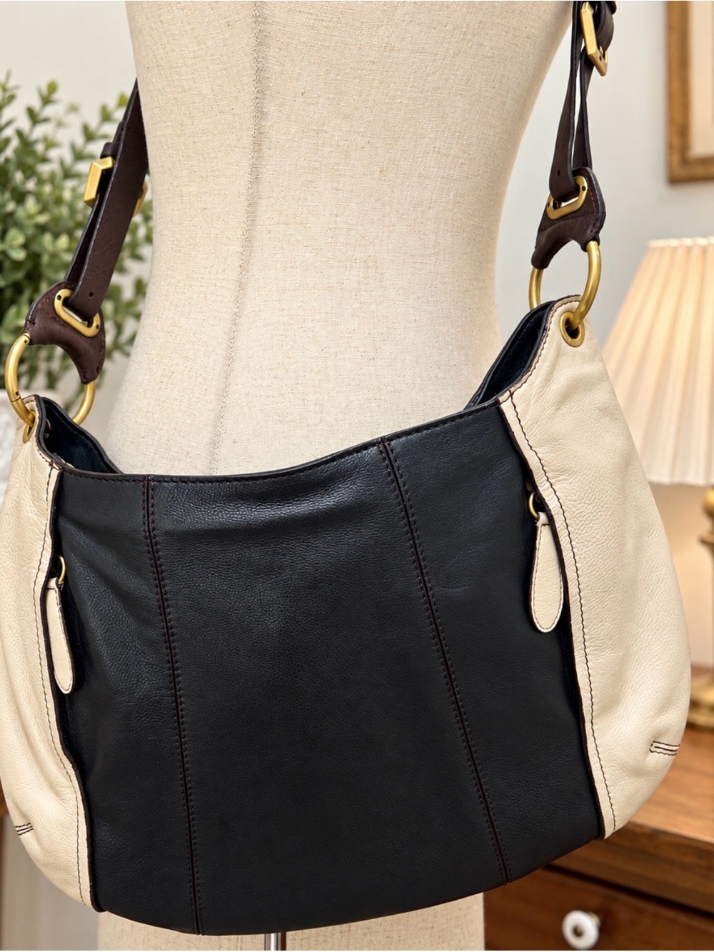 orYANY Victoria Two-Tone Leather Slouchy Hobo Crossbody Bag Black & Cream